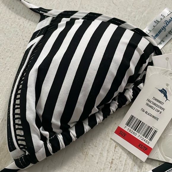 NWT striped zig zag bikini Tommy Bahama S bottoms XS top cinch string tie halter - Picture 4 of 14